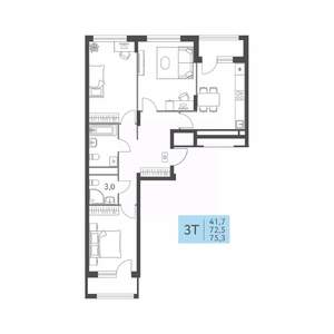 3-к квартира, вторичка, 75м2, 3/22 этаж