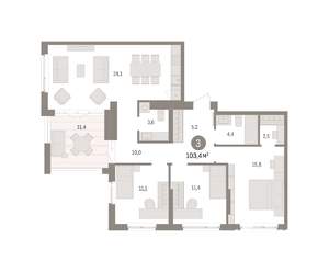 3-к квартира, вторичка, 103м2, 16/16 этаж