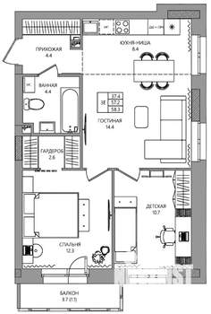 3-к квартира, вторичка, 58м2, 2/10 этаж