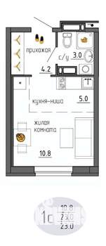 Студия квартира, строящийся дом, 23м2, 13/25 этаж
