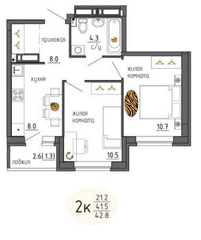 2-к квартира, строящийся дом, 43м2, 17/25 этаж