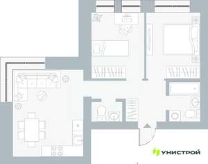 2-к квартира, вторичка, 53м2, 1/5 этаж