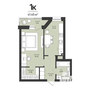 1-к квартира, строящийся дом, 41м2, 4/16 этаж