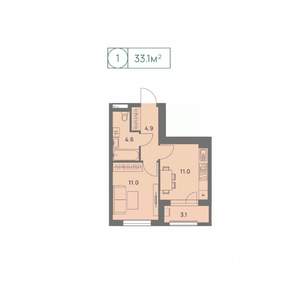 1-к квартира, вторичка, 33м2, 22/25 этаж