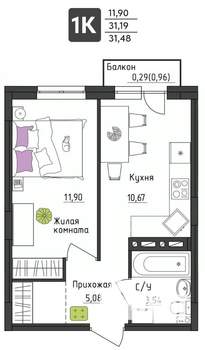 1-к квартира, вторичка, 31м2, 3/4 этаж