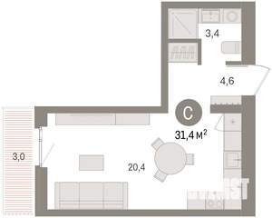 Студия квартира, вторичка, 31м2, 6/9 этаж