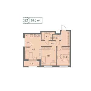 3-к квартира, вторичка, 62м2, 21/25 этаж