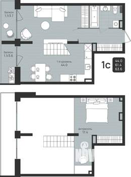 Студия квартира, вторичка, 64м2, 6/6 этаж