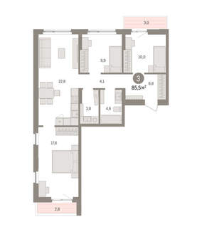 3-к квартира, вторичка, 85м2, 2/11 этаж