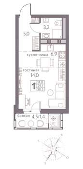 Студия квартира, вторичка, 31м2, 8/19 этаж