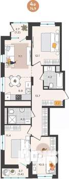 4-к квартира, вторичка, 77м2, 16/25 этаж