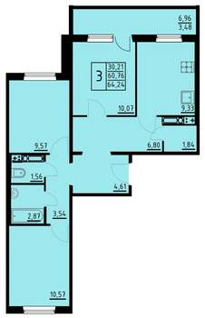 3-к квартира, вторичка, 64м2, 2/10 этаж