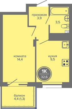 1-к квартира, вторичка, 33м2, 14/26 этаж