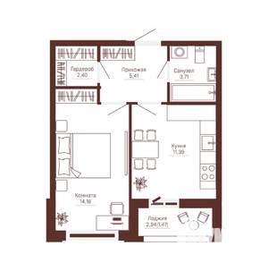 1-к квартира, вторичка, 39м2, 8/10 этаж