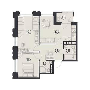 2-к квартира, вторичка, 61м2, 2/12 этаж