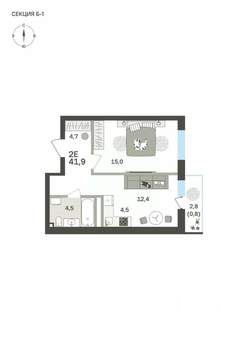 2-к квартира, вторичка, 42м2, 5/6 этаж