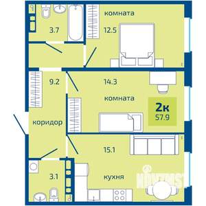 2-к квартира, вторичка, 58м2, 9/10 этаж