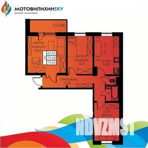3-к квартира, вторичка, 73м2, 10/12 этаж