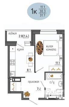 1-к квартира, вторичка, 32м2, 12/25 этаж