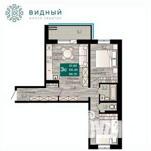 3-к квартира, вторичка, 59м2, 5/8 этаж
