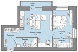 1-к квартира, вторичка, 51м2, 2/8 этаж