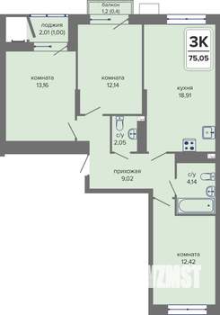 3-к квартира, вторичка, 75м2, 10/14 этаж
