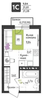 Студия квартира, вторичка, 21м2, 2/4 этаж