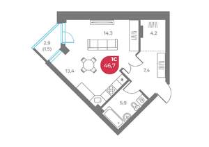 Студия квартира, вторичка, 47м2, 3/9 этаж