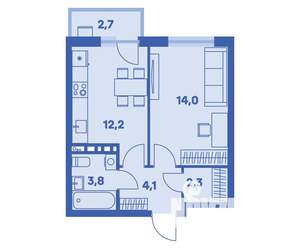 1-к квартира, вторичка, 37м2, 8/9 этаж