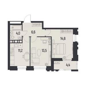 2-к квартира, вторичка, 52м2, 7/12 этаж