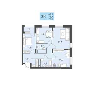 3-к квартира, вторичка, 75м2, 9/22 этаж