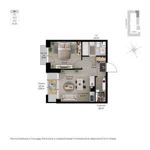 2-к квартира, строящийся дом, 45м2, 4/6 этаж