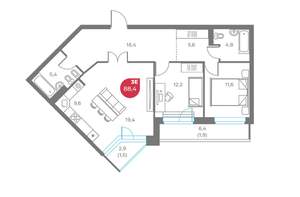 3-к квартира, вторичка, 88м2, 8/6 этаж