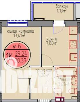1-к квартира, вторичка, 29м2, 1/6 этаж