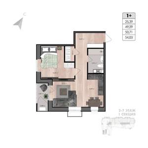 2-к квартира, строящийся дом, 54м2, 5/8 этаж