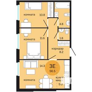 3-к квартира, вторичка, 57м2, 13/17 этаж