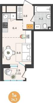 1-к квартира, строящийся дом, 25м2, 10/25 этаж