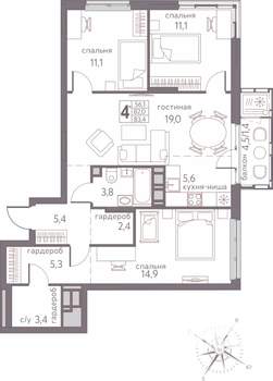 Студия квартира, строящийся дом, 83м2, 18/20 этаж