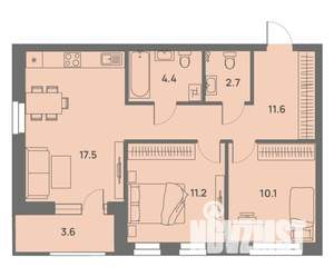 3-к квартира, строящийся дом, 59м2, 14/25 этаж
