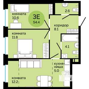 3-к квартира, вторичка, 54м2, 1/22 этаж