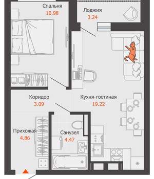 1-к квартира, вторичка, 44м2, 8/16 этаж
