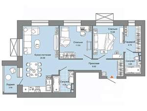 2-к квартира, вторичка, 71м2, 3/8 этаж