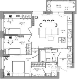 3-к квартира, вторичка, 76м2, 3/22 этаж