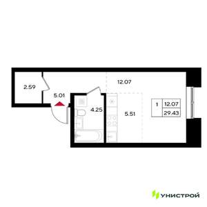 1-к квартира, вторичка, 29м2, 4/25 этаж