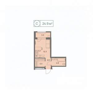 1-к квартира, вторичка, 25м2, 8/25 этаж