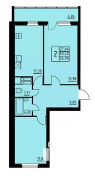 2-к квартира, вторичка, 57м2, 7/8 этаж