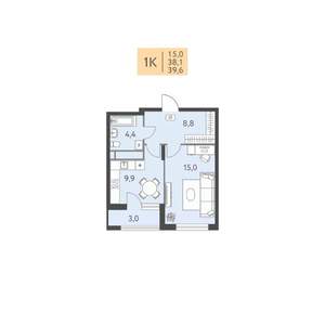 1-к квартира, вторичка, 40м2, 2/22 этаж