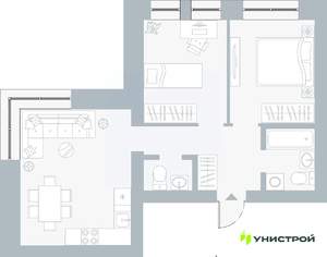 2-к квартира, вторичка, 53м2, 1/5 этаж