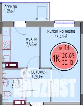 1-к квартира, вторичка, 29м2, 4/6 этаж