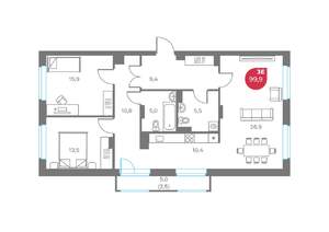 3-к квартира, вторичка, 100м2, 9/9 этаж